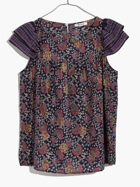 Madewell Navy Floral Button-Back Blouse